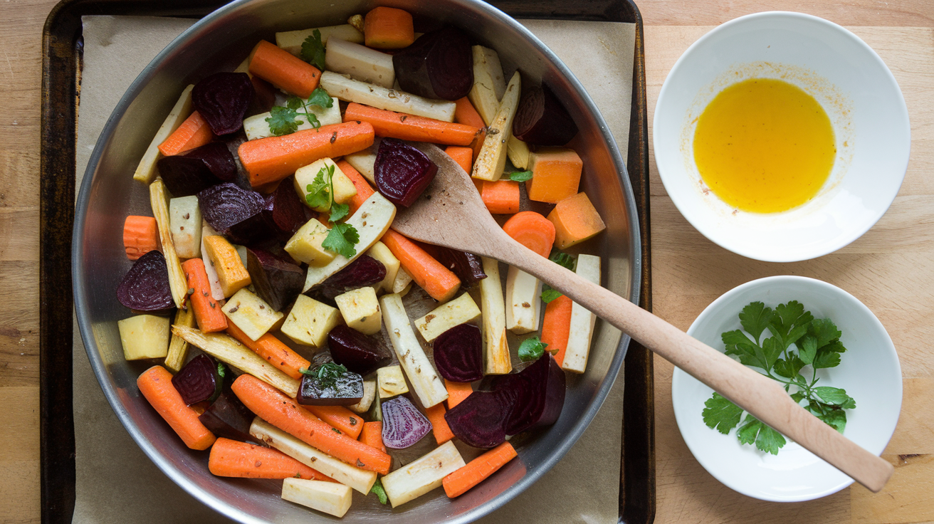 Warm Mandarin-Dressed Root Vegetable Salad